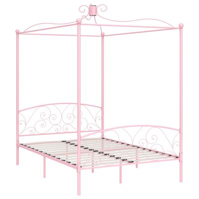 vidaXL Рамка за легло с балдахин, розова, метал, 140x200 см
