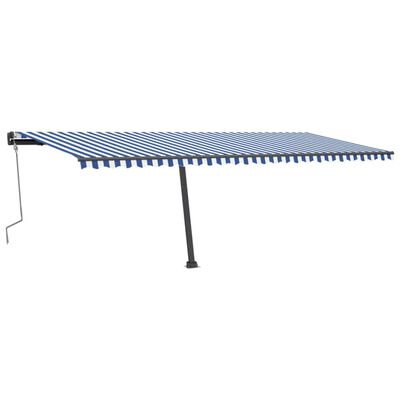 vidaXL Ръчно прибиращ се сенник с LED, 600x300 см, синьо и бяло