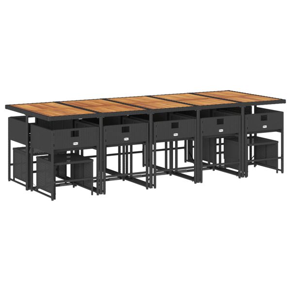 vidaXL Градински комплект с възглавници 15 части полиратан черен