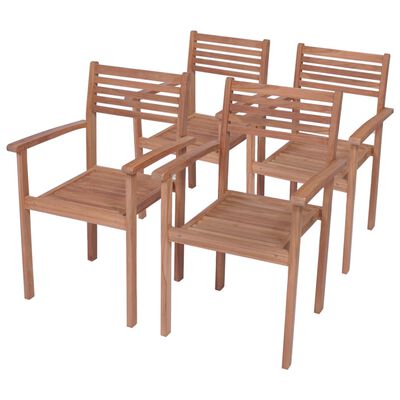 vidaXL Градински столове 4 бр с виненочервени възглавници тик масив
