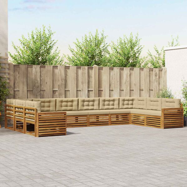 vidaXL Комплекти дивани 7 pcs Натурален и Бежов Солидно акациево дърво