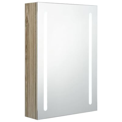 vidaXL LED шкаф с огледало за баня, цвят дъб, 50x13x70 см