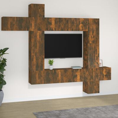 vidaXL Комплект ТВ шкафове от 9 части, опушен дъб, инженерно дърво