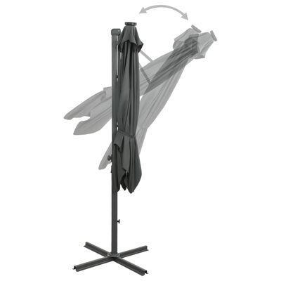 vidaXL Чадър с чупещо рамо, прът и LED лампи, антрацит, 250 см