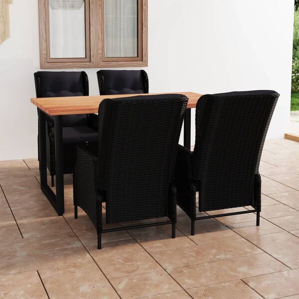 vidaXL Градински трапезен комплект, 5 части, полиратан, тъмносив