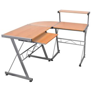 vidaXL Ъглово компютърно бюро, кафяво, 132x112x99 см, инженерно дърво