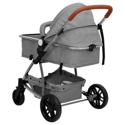 vidaXL Бебешка количка 2-в-1, светлосива, алуминий