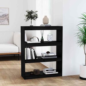 vidaXL Библиотека/разделител за стая, черна, 80x30x103,5 см, бор масив