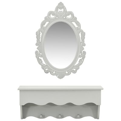 vidaXL Комплект стенен рафт за ключове/бижута с огледало и куки сив