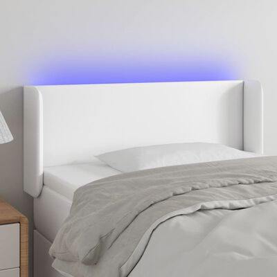 vidaXL LED горна табла за легло, бяла, 83x16x78/88 см, изкуствена кожа