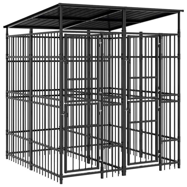 vidaXL Дворна клетка за кучета с покрив, стомана, 3,69 м&sup2;