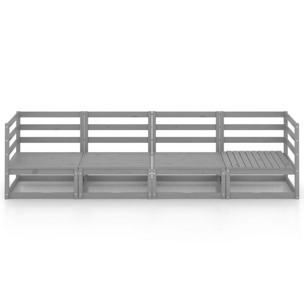 vidaXL Градински 4-местен диван, сив, борово дърво масив