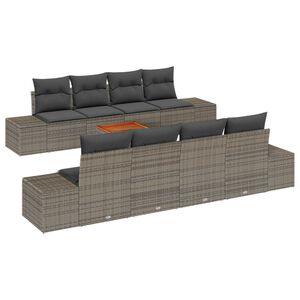 vidaXL Градински Софа Комплект с възглавница 9 pcs Сив полиратан
