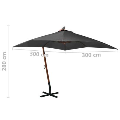 vidaXL Висящ чадър с прът, антрацит, 3x3 м, чам масив