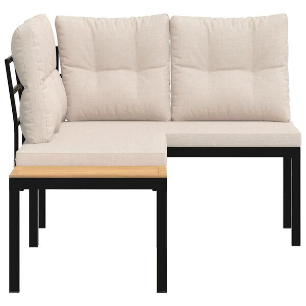 vidaXL Градински пейки 2 бр с възглавници черни прахово боядисан метал