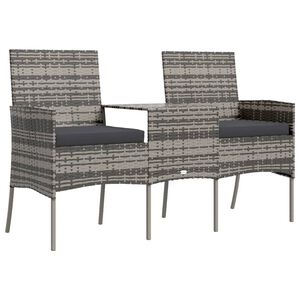 vidaXL 2-местен градински диван с чаена масичка, полиратан, антрацит