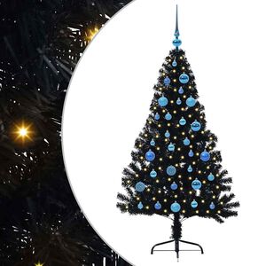 vidaXL Изкуствена коледна елха с подсветка Черно 150 cm ПВЦ