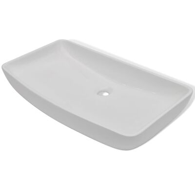 vidaXL Мивка за баня със смесител, керамична, правоъгълна, бяла