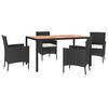 vidaXL Градински трапезен комплект възглавници 5 части черен полиратан