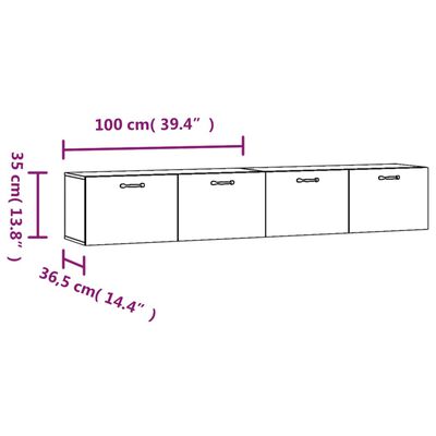 vidaXL Стенни шкафове 2 бр бял гланц 100x36,5x35 см инженерно дърво