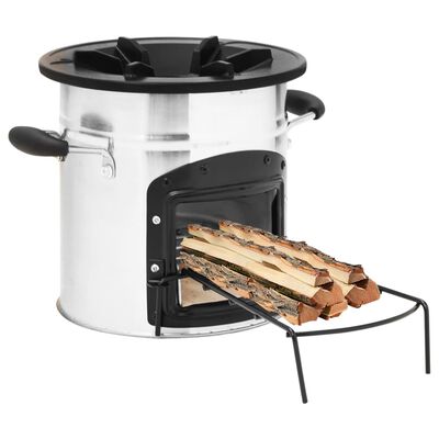 vidaXL Къмпинг печка на дърва, сребриста, 45,5x33x25,5 см, стомана