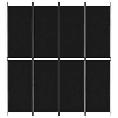 vidaXL Параван за стая, 4 панела, черен, 200x220 cм, плат