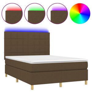 vidaXL Боксспринг легло с матрак и LED, тъмнокафяво, 140x190 см, плат