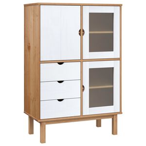 vidaXL Висок шкаф OTTA, кафяво и бяло, 85x43x125 см, бор масив