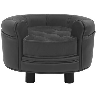 vidaXL Кучешки диван, тъмносив, 48x48x32 см, плюш и изкуствена кожа