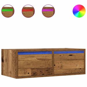 vidaXL ТВ шкаф с LED осветление, старо дърво, 75x35,5x25 см