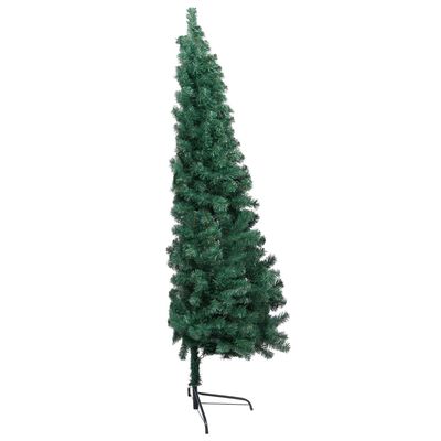 vidaXL Изкуствена половин коледна елха със стойка, зелена, 240 см, PVC