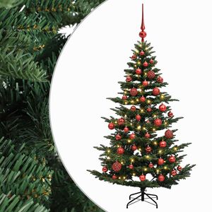 vidaXL Изкуствена коледна елха с топки 120 см 150 LED светодиода
