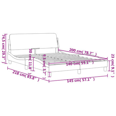 vidaXL Рамка за легло с табла, сива, 140x200 см, изкуствена кожа