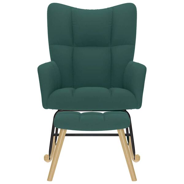 vidaXL Люлеещ се стол с табуретка за крака, тъмнозелен, плат