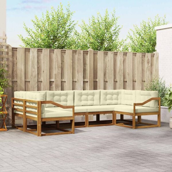 vidaXL Комплект дивани за открито 6 pcs Натурален и Крема