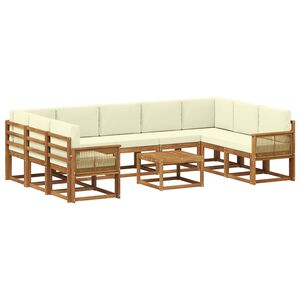 vidaXL Комплект дивани за открито 10 pcs Натурален и Крема