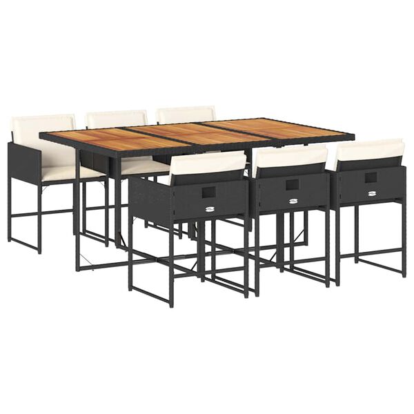 vidaXL Градински трапезен комплект 7 части възглавници черен полиратан