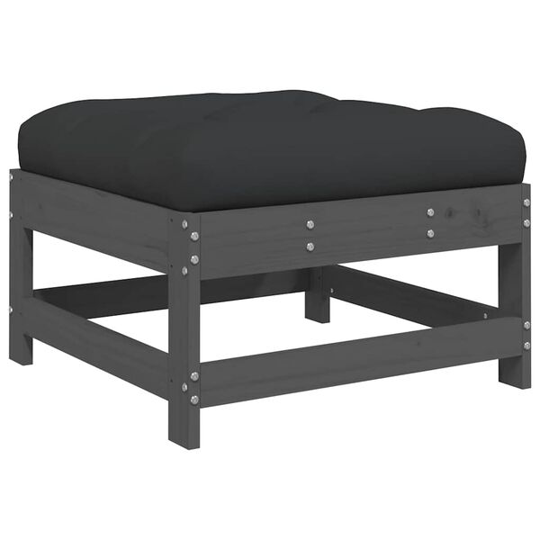 vidaXL Градинска табуретка с възглавница, сива, борова дървесина масив