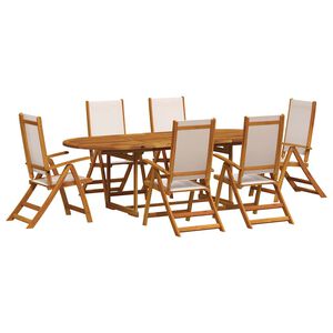 vidaXL Градински трапезен комплект, 7 части, акация масив и textilene