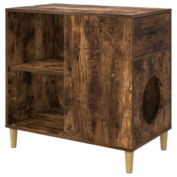 vidaXL Къща за котки Димян дъб 72 x 42.5 x 70 см Инженерно дърво