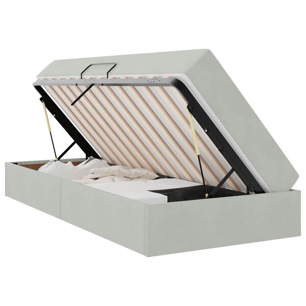 vidaXL Легло с място за съхранение и матрак Светлосиво 90 x 190 cm