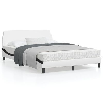 vidaXL Рамка за легло с табла, бяла, черна, 140x190 см изкуствена кожа