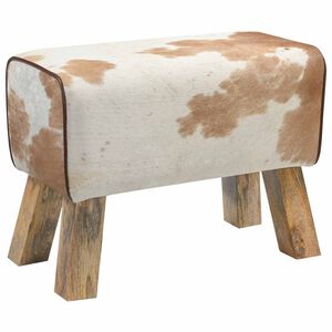 vidaXL Пейка 60 x 30 x 45 cm Естествена кожа Кафяв и бял