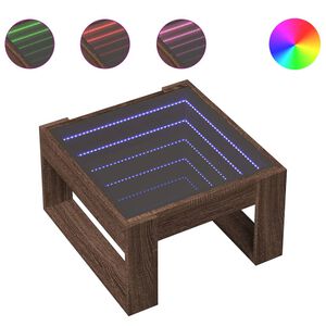 vidaXL Маса за кафе с Infinity LED, кафяв дъб, 50x53x30 см