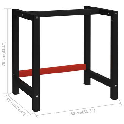 vidaXL Рамка за работна маса, метал, 80x57x79 см, черно и червено