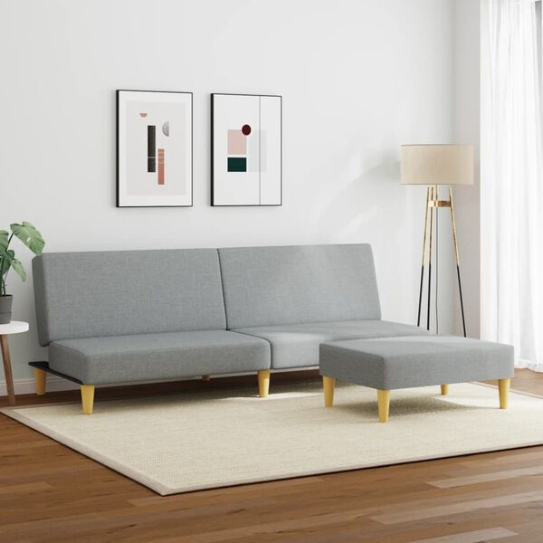 vidaXL 2-местен диван с табуретка, светлосив, текстил