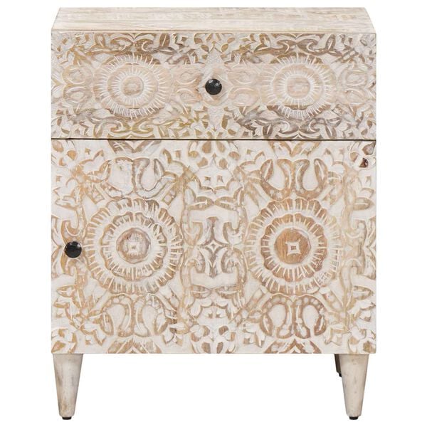 vidaXL Леглов шкаф Бяло 50 x 33 x 60 см Солидно мангово дърво