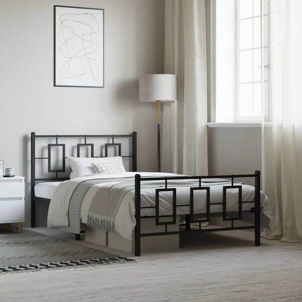 vidaXL Метална рамка за легло с горна и долна табла, черна, 107x203 см