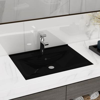 vidaXL Луксозна мивка с отвор за кран черен мат 60x46 см керамика