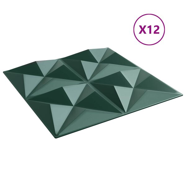 vidaXL Стенни панели 12 pcs Оригами Зелен 50 x 50 cm XPS Пяна